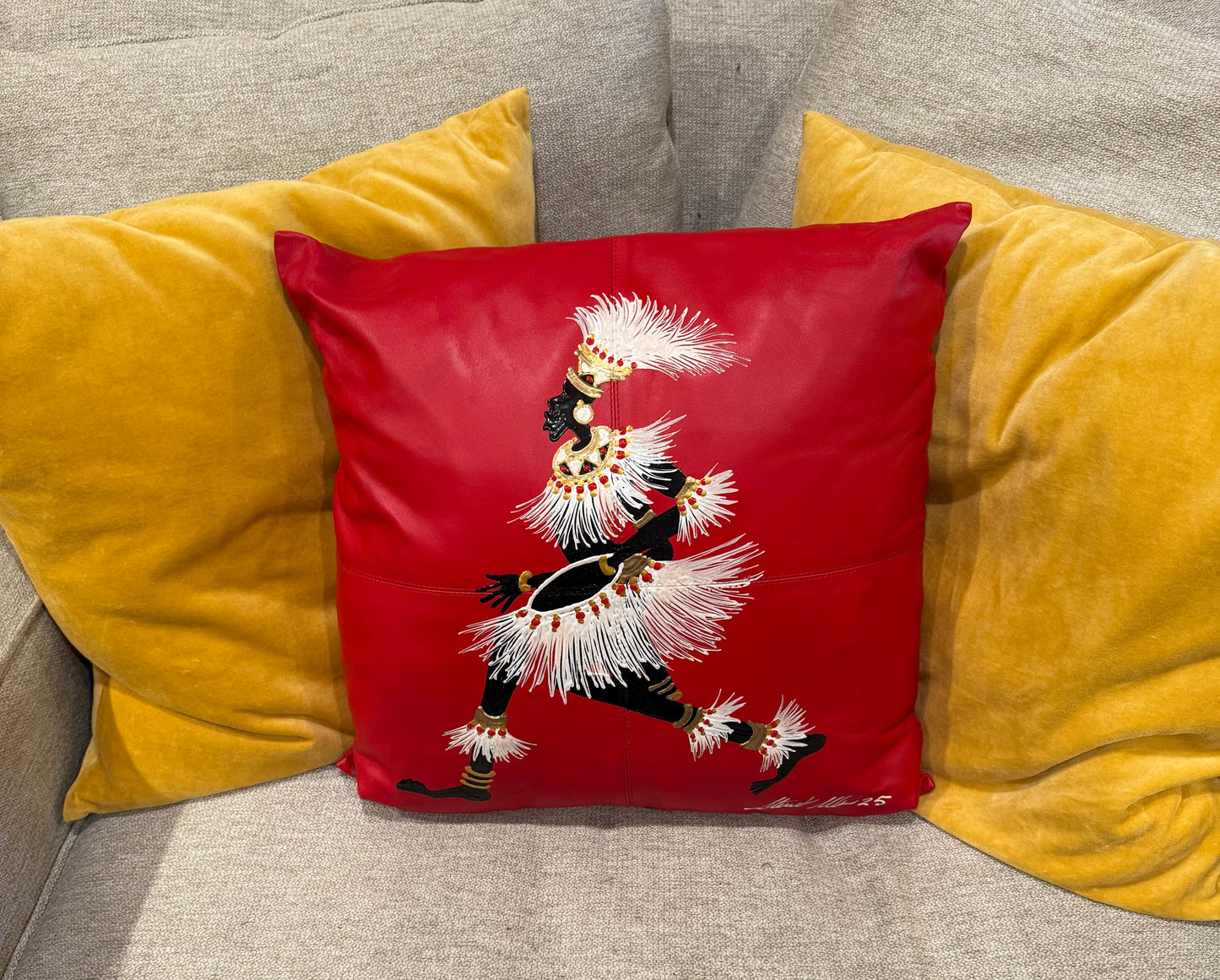 Lambskin Leather Pillow - Red