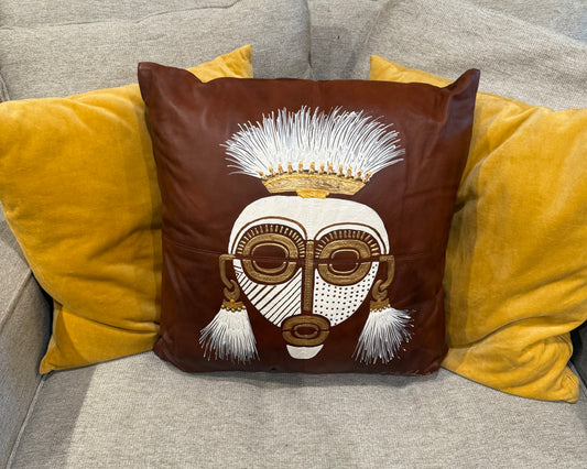 Lambskin Leather Pillow - Brown